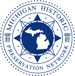 Michigan Historic Preservation Network logo on translucent background